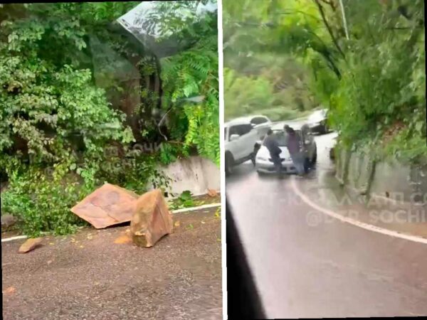 Автомобиль пострадал от камнепада на горной дороге в Сочи